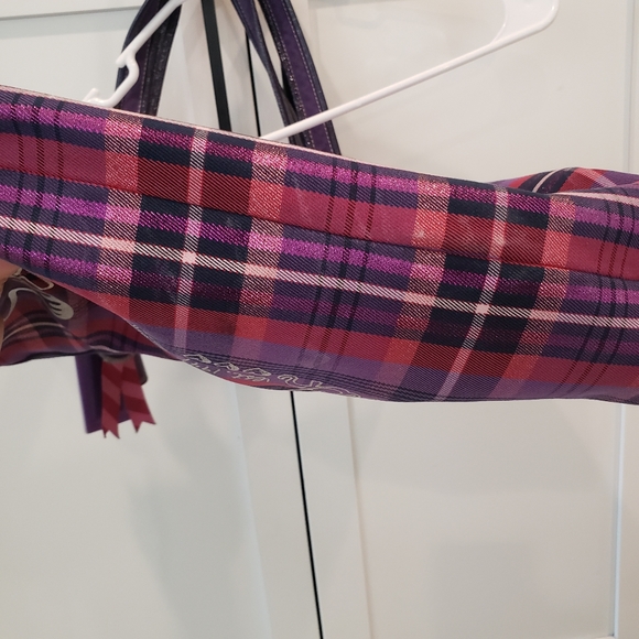 Coach Poppy Purple Plaid Tartan Glam Tote - Picture 13 of 16